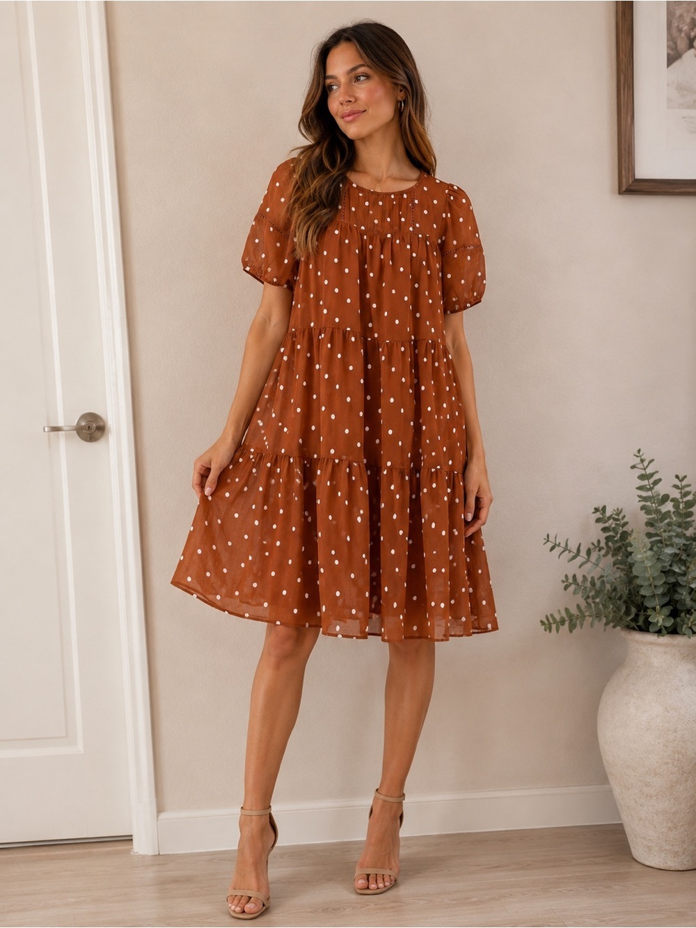 Blu Pepper Terracotta and Cream Polka Dot Dress!